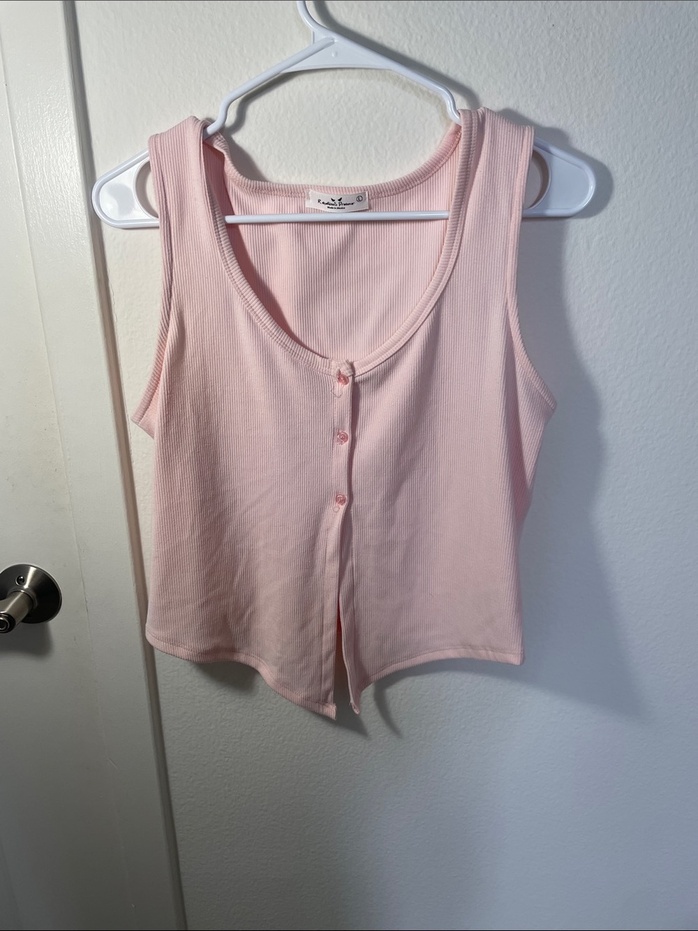 Ribbed Light Pink Button-Front Tank Top